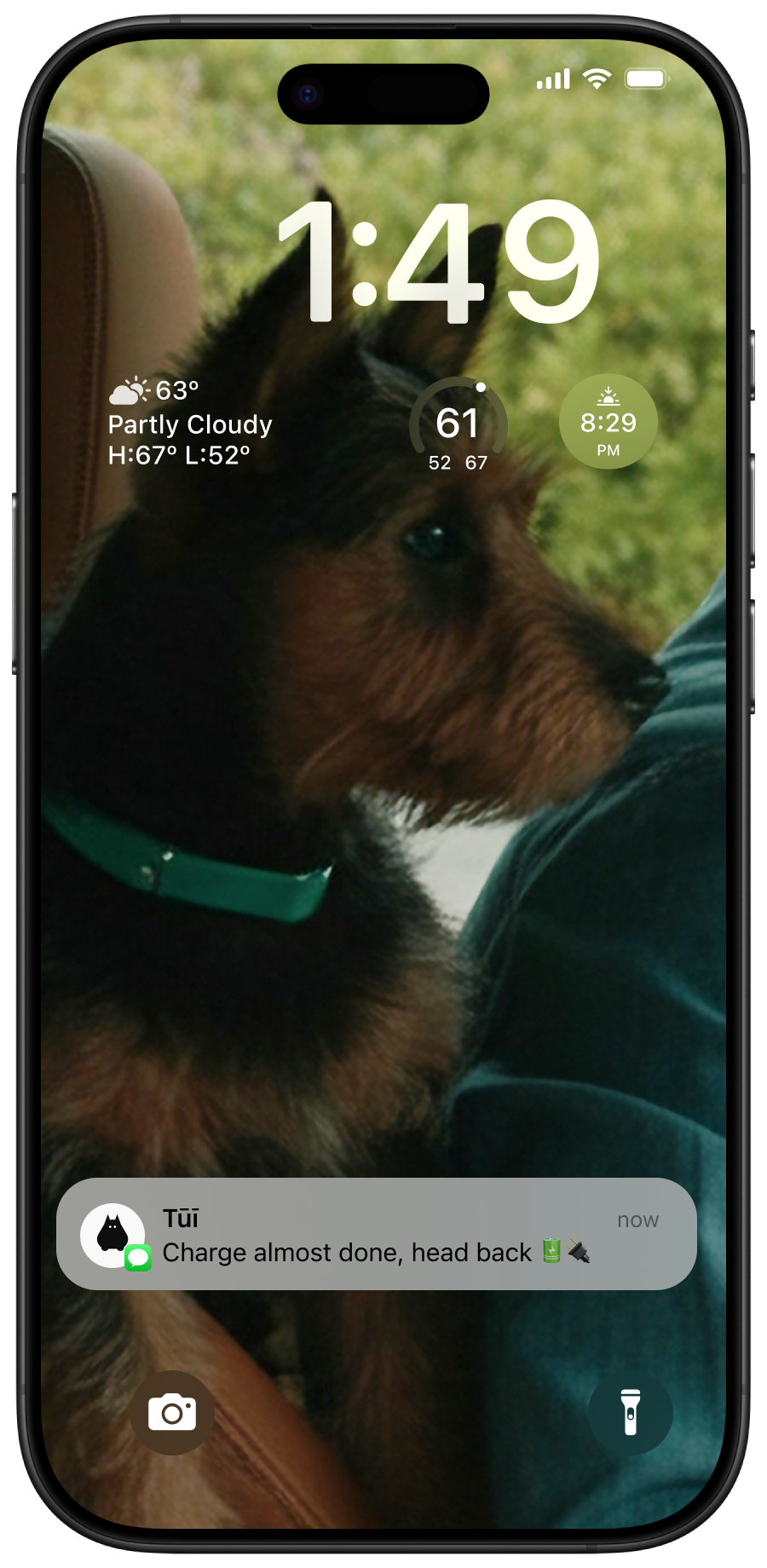 iOS lock screen: charge almost done, head back to the car